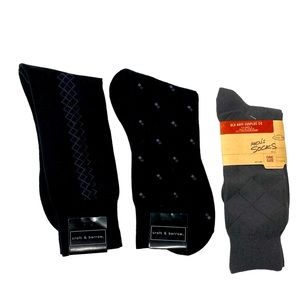 3 Pairs Men’s Dress Socks NEW 2 Black & 1 Grey